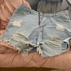 light washed high rise jean shorts
